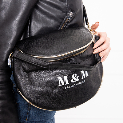 Geantă de rinichi neagră cu inscripții și inserții aurii - Accesorii