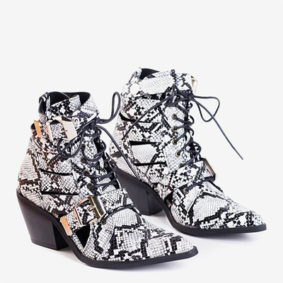 Cizme de cowboy femei albe și negre cu catarame Ciarran - Încălțăminte