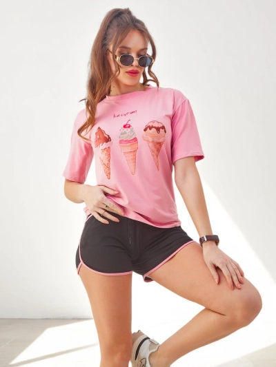 Royalfashion Set sportiv pentru femei cu un tricou și șorturi Ice Cream