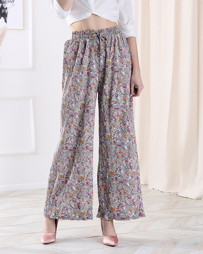 Pantaloni cu model cu picioare largi pentru femei, de culoare crem- Îmbrăcăminte