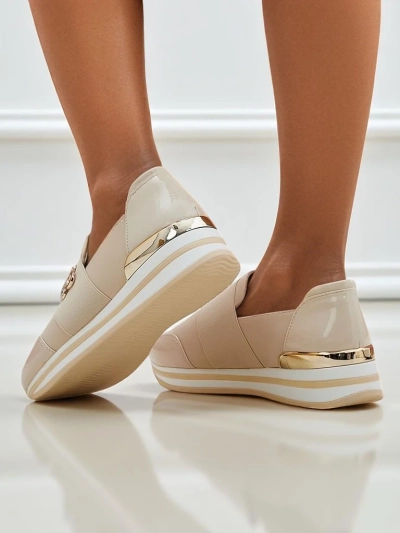 Damskie mokasyny Aurora Classico Beige skóra ekologiczna płaskie obcasy