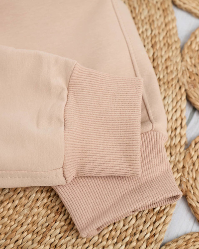 Pantaloni de trening de dama bej cu un petec colorat - Imbracaminte