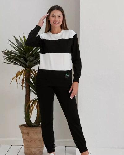 Royalfashion Set de hanorac negru cu dungi pentru femei