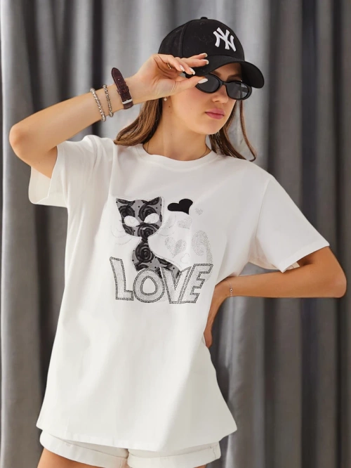 Royalfashion Tricou din bumbac pentru femei Cat Love