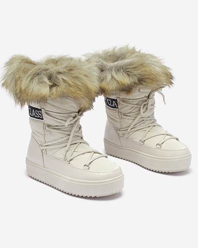 Cizme de zăpadă pentru femei bej cu blană Lilitsa- Footwear