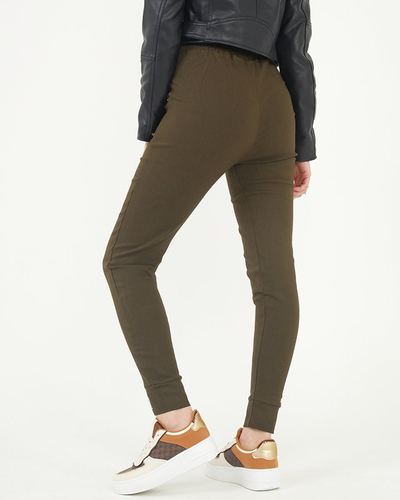 Treggings de damă din țesătură verde cu inscripții decorative - Îmbrăcăminte
