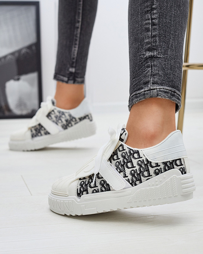 White Printed Sports Sneakers Harrett- Footwear