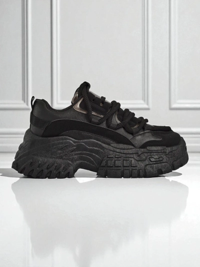 Aurelia Nero – Sneakers Chunky de Damă din Piele Ecologică Negru 6,5 cm