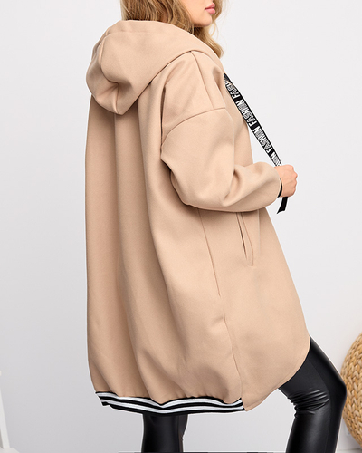 Geaca de dama bej - palton cu ornament - Imbracaminte