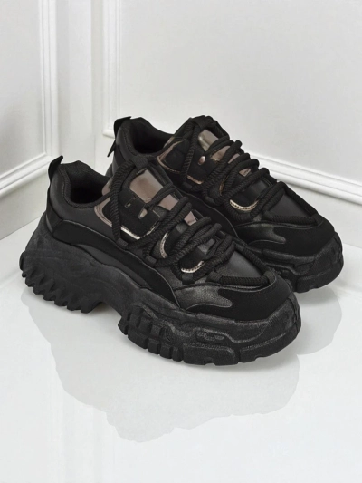 Aurelia Nero – Sneakers Chunky de Damă din Piele Ecologică Negru 6,5 cm