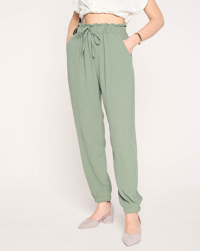 Pantaloni de damă din țesătură verde MĂRIME PLUS - Îmbrăcăminte