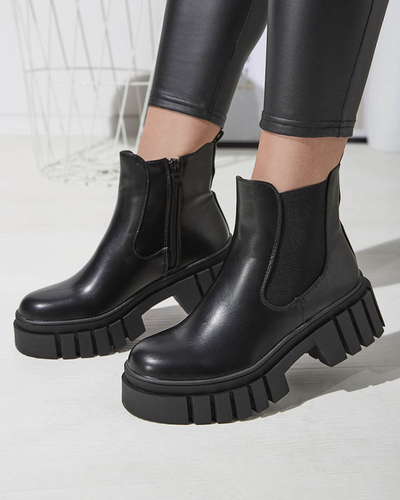 Cizme negre de damă cu talpă mai groasă Olilno- Footwear