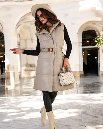 Royalfashion Vestă lungă pentru femei a'la leather