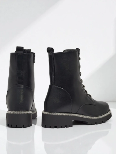 Botine de damă Lunara din piele ecologică cu șireturi