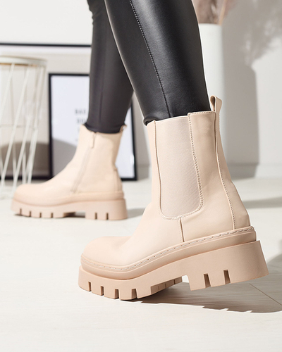 Cizme de damă crem cu talpă mai groasă Zalevin- Footwear