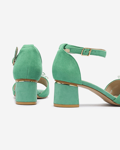 Sandale de damă verzi pe post de montură cu cristale decorative Cerosso- Footwear