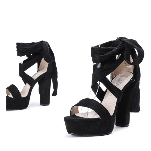 Czarne sandały wiązane na wysokim słupku Molier - Obuwie
