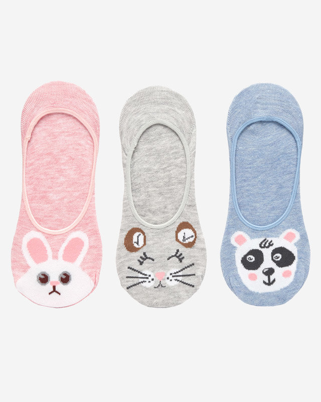 Sosete dama roz, bleumarin si gri cu animal print 3 / pachet - Lenjerie intima