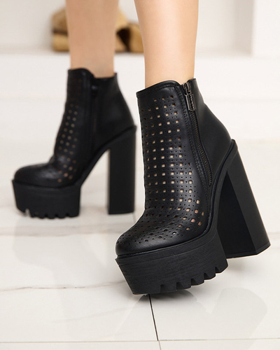 OUTLET Cizme negre de damă ajurate pe stâlpul Elangel-Footwear