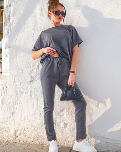 Set din bumbac Royalfashion pentru femei, cu mâneci scurte și pantaloni drepți