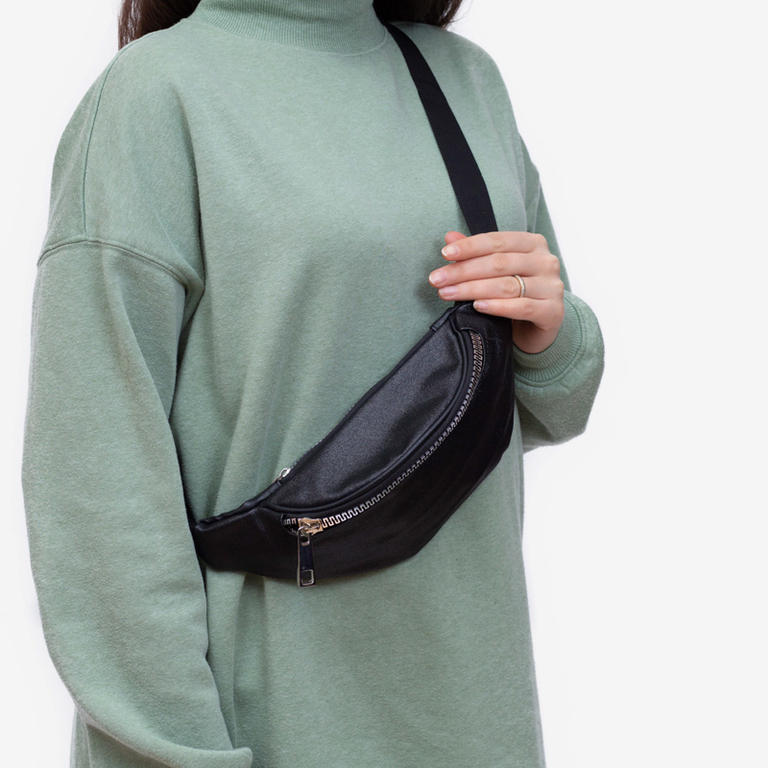 Rinichi de dama cu sclipici negru cu fermoar argintiu - Accesorii