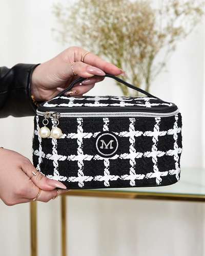 Royalfashion Geantă cosmetică pentru femei cu carouri în negru