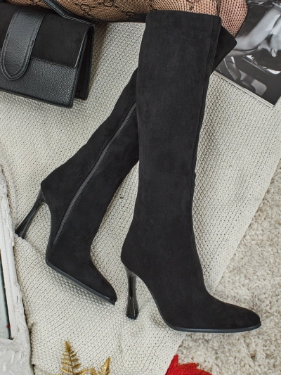 Cizme de damă eco piele întoarsă cu toc subțire Arvelora