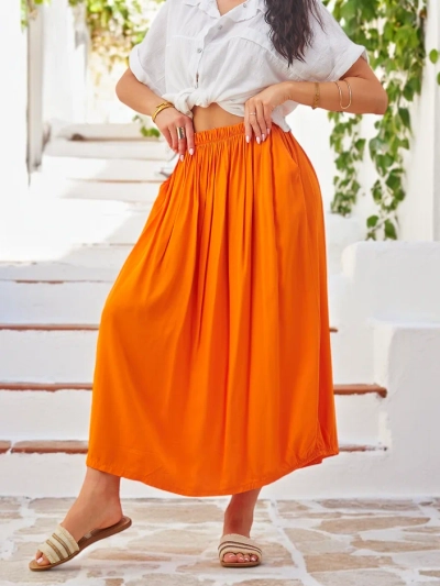 Fustă midi de vară Royalfashion din viscoză pentru femei, ușoară, cu două buzunare