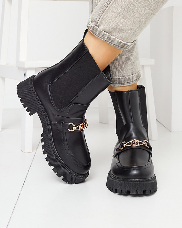 OUTLET Cizme din piele ecologică pentru femei, izolate, negre, cu ornament Fera - Încălțăminte