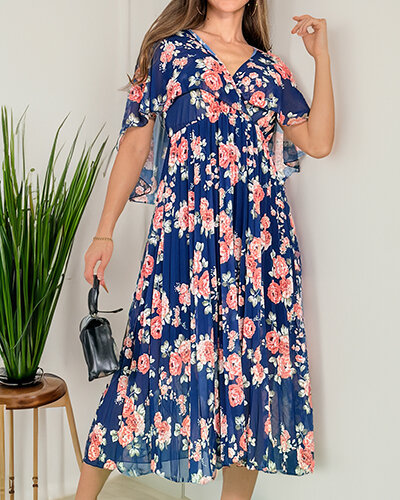 Royalfashion Rochie midi plisată cu motive florale pentru femei