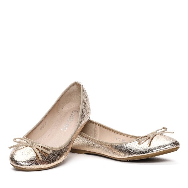 Złote baleriny z kokardką Tatianna - Obuwie