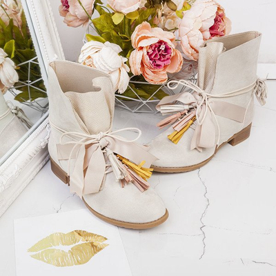 Beżowe botki z kokardką Leta - Obuwie