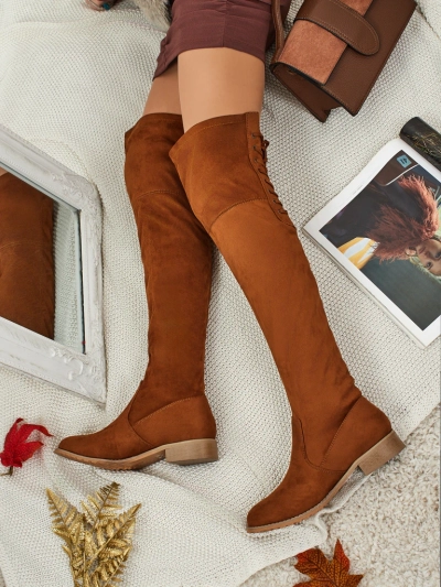 Cizme de damă peste genunchi din piele ecologică întoarsă Denvoria