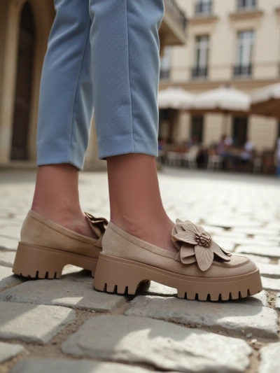 Mocăsini pentru femei Royalfashion din eco suede cu floarea Floverse