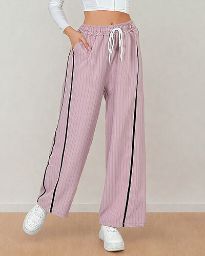 Royalfashion Pantaloni de damă din țesătură cu dungi cu dungi