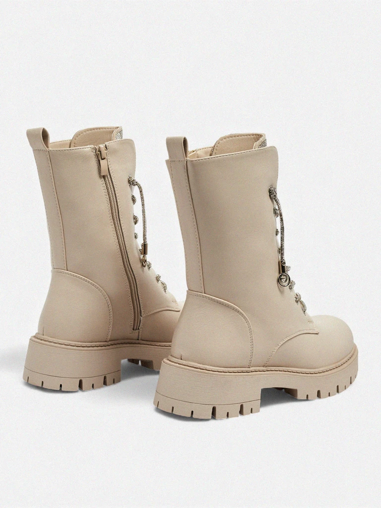 Botine de damă Farly din piele ecologică cu șireturi