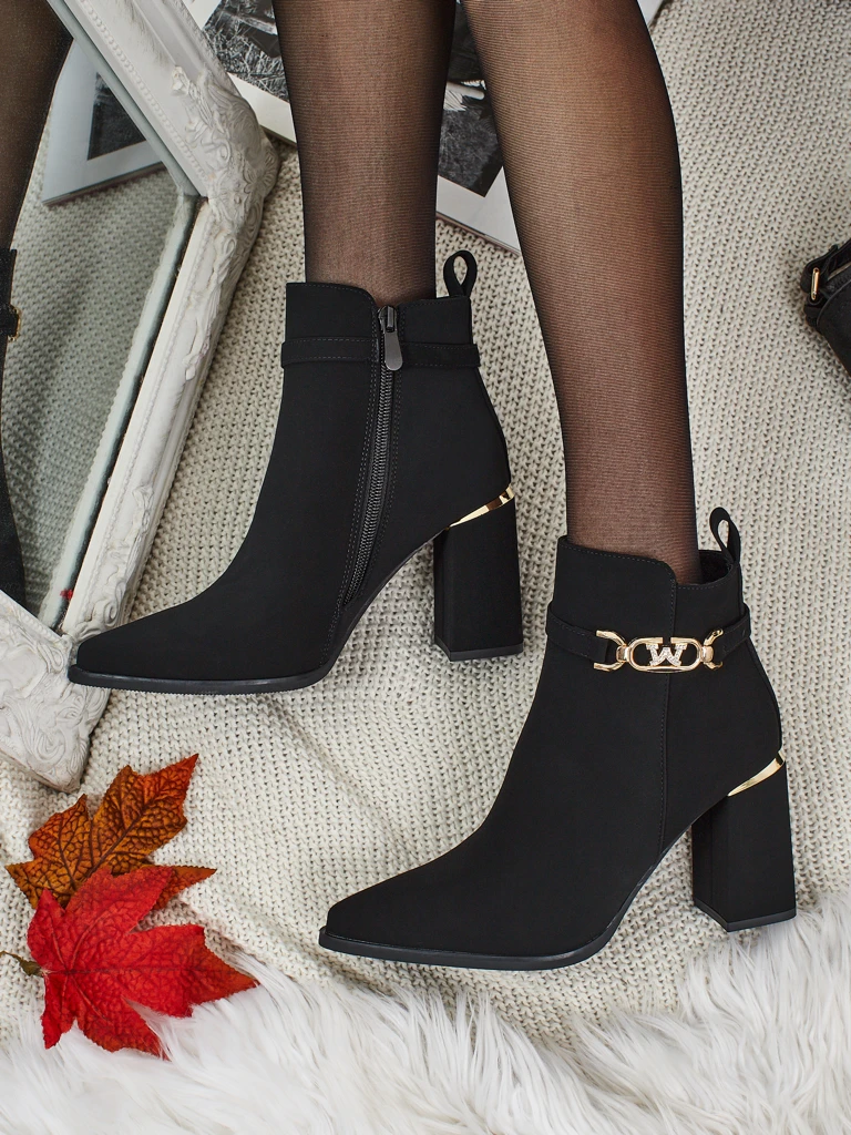 Botine de damă eco piele întoarsă cu toc gros Ostirena