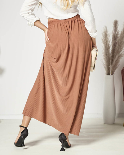 Fustă maxi plisată pentru femei maro, cu nasturi - Îmbrăcăminte