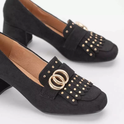 OUTLET Pompe negre pe stâlp, cu căptușeală decorativă Nell-shoes