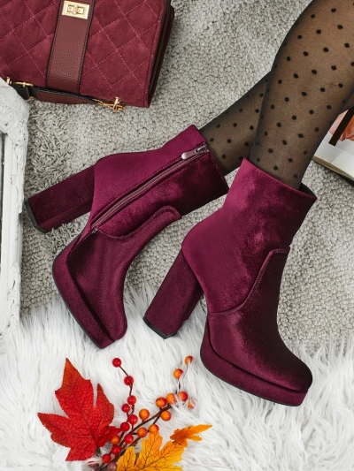 Botine de damă cu toc gros, tip velur Miss