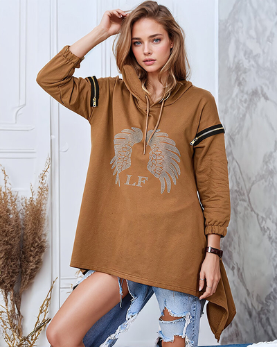 Royalfashion Hanorac supradimensionat pentru femei maro cu fermoare