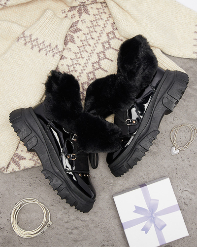 Cizme de zăpadă cu șiret pentru femei negre Fentes- Footwear