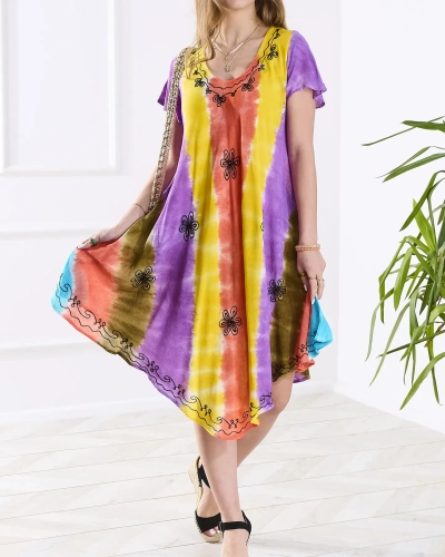 Cuvertură de pat pentru femei cu rochie de plajă galbenă și mov, cu petice - Îmbrăcăminte