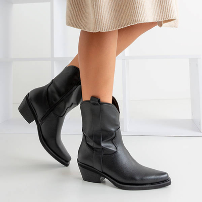 Czarne botki damskie typu kowbojki Laia - Obuwie