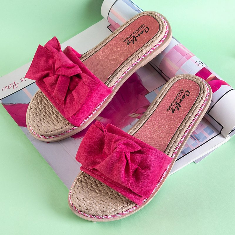 Papuci de damă fucsia cu fundă Foas - Încălțăminte