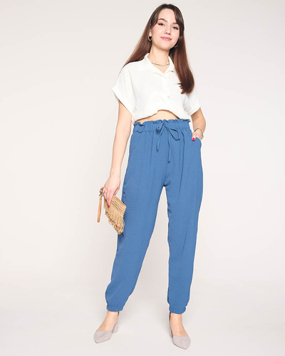 Pantaloni de damă din țesătură în albastru PLUS SIZE - Îmbrăcăminte