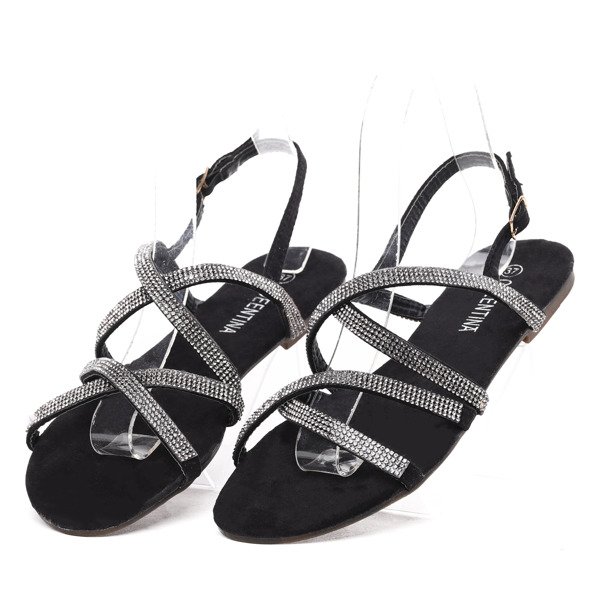 Czarne sandały z cyrkoniami Margarita- Obuwie