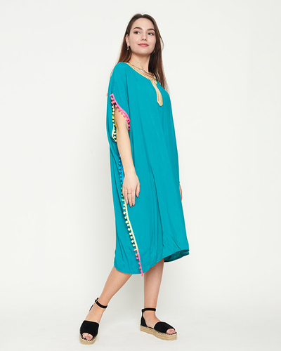 Tunica de plaja dama verde de vara cu pompoane - Imbracaminte