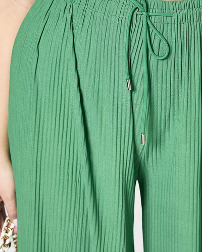 Pantaloni palazzo largi cu pliuri largi pentru femei, în verde - Îmbrăcăminte