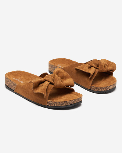 OUTLET Flip-flops damă din piele ecologică cu fundă de cămilă. Dofro. Pantofi